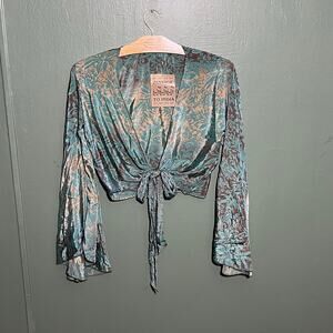 Passage to India Crop Top Wrap Bell Sleeve Boho Floral